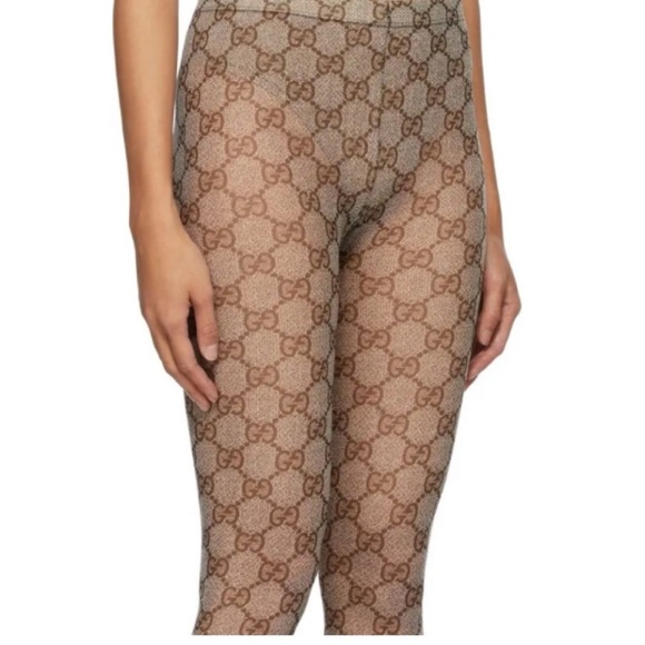 Gucci Brown and Tan Logo Tights - Picture 1 of 4